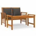 2-Piece Garden Lounge Set with Dark Grey Cushions Wood Timber Outdoor Patio Furniture