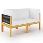 2-seater Garden Bench with Cushions Acacia Wood Timber Outdoor Patio Furniture