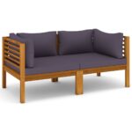 2-Seater Garden Sofa with Cushion Wood Timber Outdoor Patio Furniture Acacia