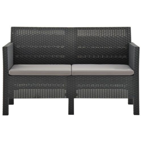 2-Seater Garden Sofa with Cushions Anthracite PP Rattan - Image 2