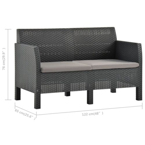 2-Seater Garden Sofa with Cushions Anthracite PP Rattan - Image 6