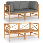 2-Seater Garden Sofa with Grey Cushions Wood Timber Outdoor Patio Furniture Teak