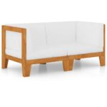 2-Seater Sofa with Cream White Cushions Acacia Wood Timber Outdoor Patio Furniture