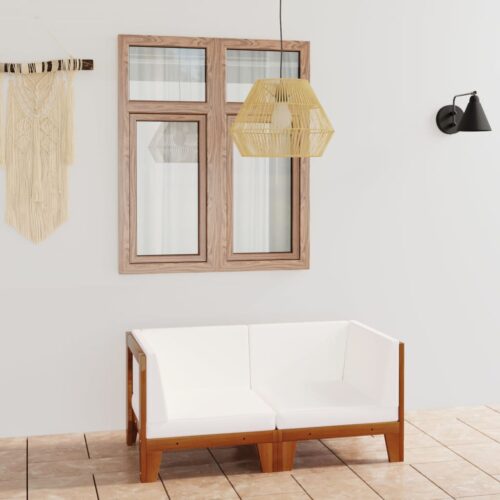 2-Seater Sofa with Cream White Cushions Acacia Wood Timber Outdoor Patio Furniture - Image 2