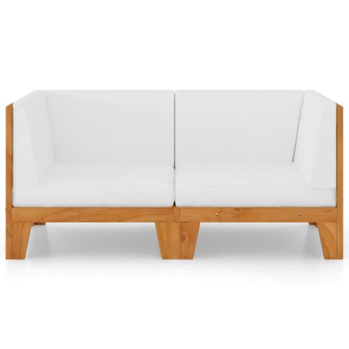 2-Seater Sofa with Cream White Cushions Acacia Wood Timber Outdoor Patio Furniture - Image 3