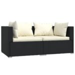 2-Seater Sofa with Cushions Black Poly Rattan Wicker Outdoor Patio Furniture