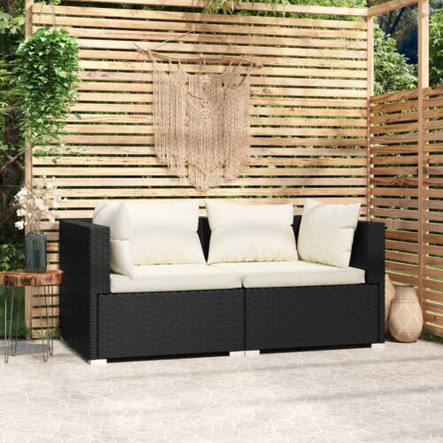 2-Seater Sofa with Cushions Black Poly Rattan Wicker Outdoor Patio Furniture - Image 2