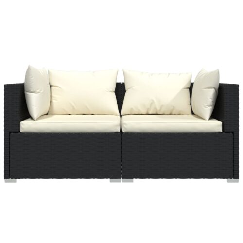 2-Seater Sofa with Cushions Black Poly Rattan Wicker Outdoor Patio Furniture - Image 3