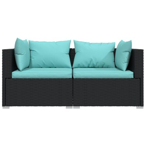 2-Seater Sofa with Cushions Black Poly Rattan Wicker Outdoor Patio Furniture - Image 3