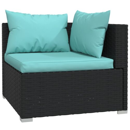 2-Seater Sofa with Cushions Black Poly Rattan Wicker Outdoor Patio Furniture - Image 5