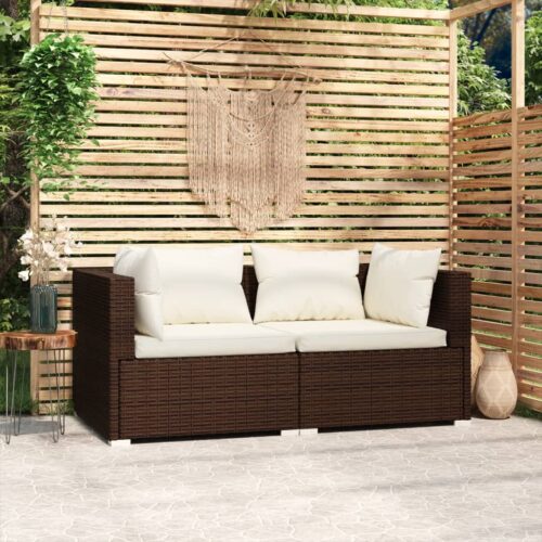 2-Seater Sofa with Cushions Brown Poly Rattan Wicker Outdoor Patio Furniture - Image 2