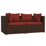2-Seater Sofa with Cushions Brown Poly Rattan Wicker Outdoor Patio Furniture