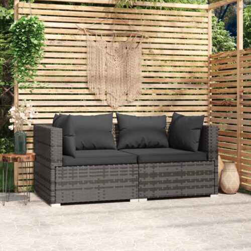 2-Seater Sofa with Cushions Grey Poly Rattan Wicker Outdoor Patio Furniture - Image 2