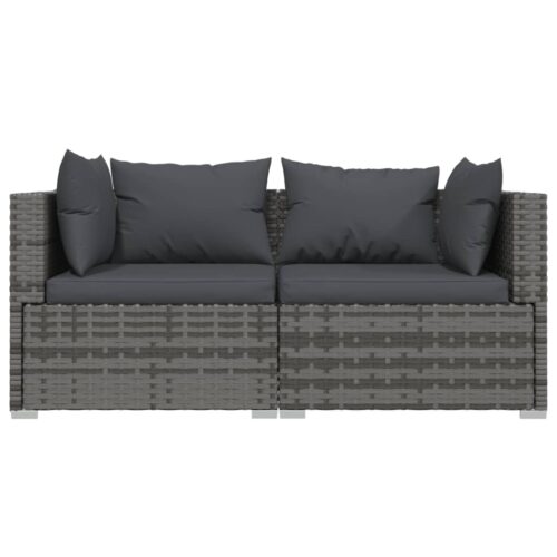 2-Seater Sofa with Cushions Grey Poly Rattan Wicker Outdoor Patio Furniture - Image 3
