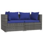 2-Seater Sofa with Cushions Grey Poly Rattan Wicker Outdoor Patio Furniture