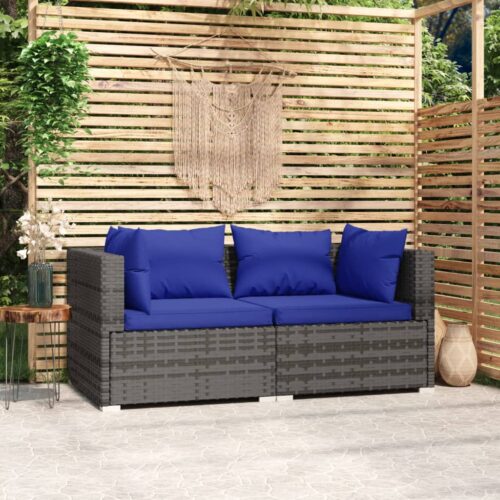 2-Seater Sofa with Cushions Grey Poly Rattan Wicker Outdoor Patio Furniture - Image 2