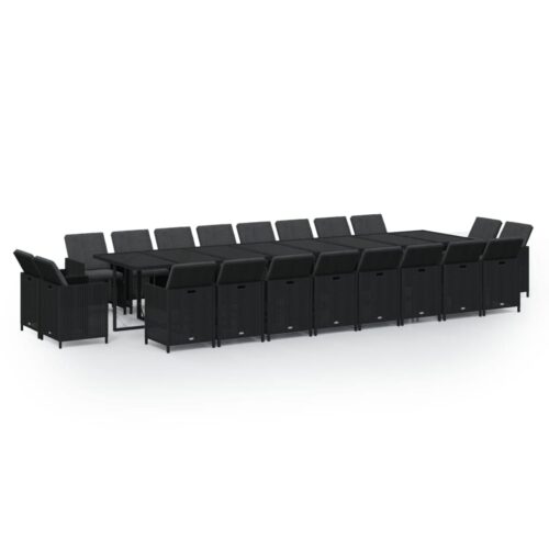 21-Piece Garden Dining Set with Cushions Black Poly Rattan Wicker Outdoor Patio Furniture