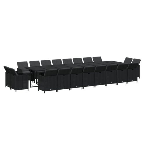 21-Piece Garden Dining Set with Cushions Black Poly Rattan Wicker Outdoor Patio Furniture - Image 3