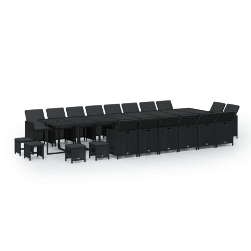 21-Piece Garden Dining Set with Cushions Black Poly Rattan Wicker Outdoor Patio Furniture