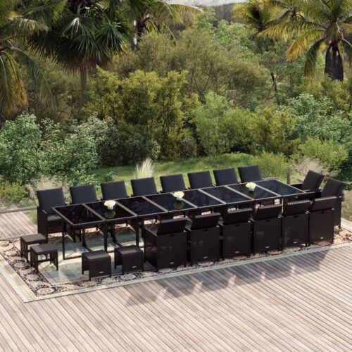 21-Piece Garden Dining Set with Cushions Black Poly Rattan Wicker Outdoor Patio Furniture - Image 2