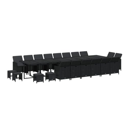 21-Piece Garden Dining Set with Cushions Black Poly Rattan Wicker Outdoor Patio Furniture - Image 3