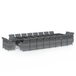 21-Piece Garden Dining Set with Cushions Grey Poly Rattan Wicker Outdoor Patio Furniture