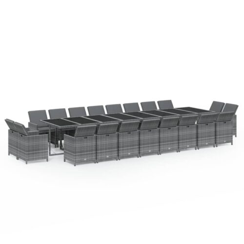 21-Piece Garden Dining Set with Cushions Grey Poly Rattan Wicker Outdoor Patio Furniture