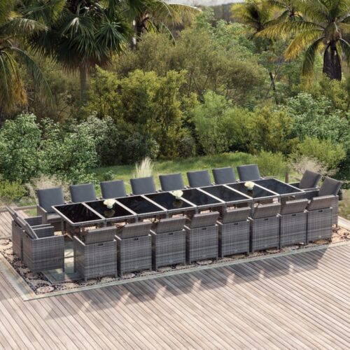 21-Piece Garden Dining Set with Cushions Grey Poly Rattan Wicker Outdoor Patio Furniture - Image 2