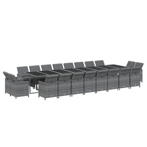 21-Piece Garden Dining Set with Cushions Grey Poly Rattan Wicker Outdoor Patio Furniture - Image 3