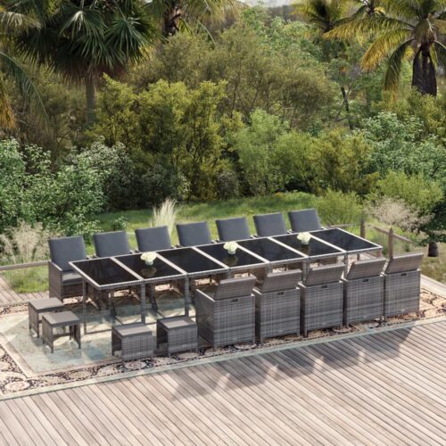 21-Piece Garden Dining Set with Cushions Grey Poly Rattan Wicker Outdoor Patio Furniture - Image 2