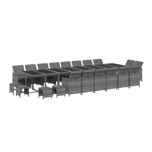 21-Piece Garden Dining Set with Cushions Grey Poly Rattan Wicker Outdoor Patio Furniture - Image 3
