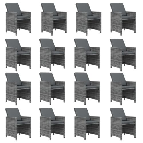 21-Piece Garden Dining Set with Cushions Grey Poly Rattan Wicker Outdoor Patio Furniture - Image 4