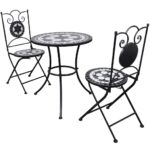 3-Piece Ceramic Tile Iron Bistro Set Outdoor Garden Patio Dining Table Chairs