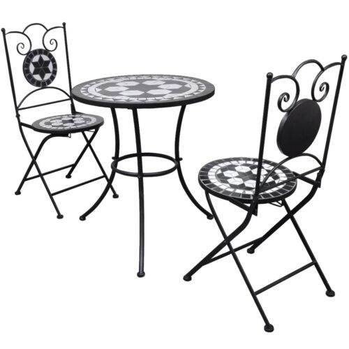 3-Piece Ceramic Tile Iron Bistro Set Outdoor Garden Patio Dining Table Chairs