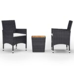 3-Piece Bistro Set Poly Rattan Wicker Outdoor Patio Furniture Acacia Wood Black