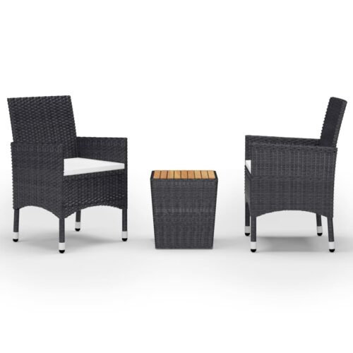 3-Piece Bistro Set Poly Rattan Wicker Outdoor Patio Furniture Acacia Wood Black