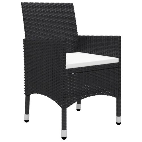 3-Piece Bistro Set Poly Rattan Wicker Outdoor Patio Furniture Acacia Wood Black - Image 4
