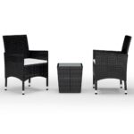 3-Piece Bistro Set Poly Rattan Wicker Outdoor Patio Furniture Tempered Glass Black