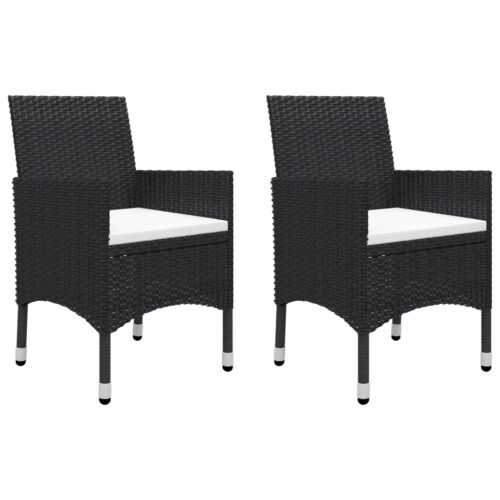 3-Piece Bistro Set Poly Rattan Wicker Outdoor Patio Furniture Tempered Glass Black - Image 3