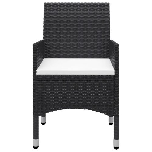 3-Piece Bistro Set Poly Rattan Wicker Outdoor Patio Furniture Tempered Glass Black - Image 5