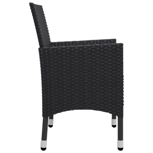3-Piece Bistro Set Poly Rattan Wicker Outdoor Patio Furniture Tempered Glass Black - Image 8