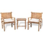 3-Piece Bistro Set with Cushions Bamboo Outdoor Garden Patio Dining Lounge Furniture