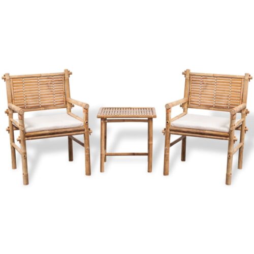 3-Piece Bistro Set with Cushions Bamboo Outdoor Garden Patio Dining Lounge Furniture
