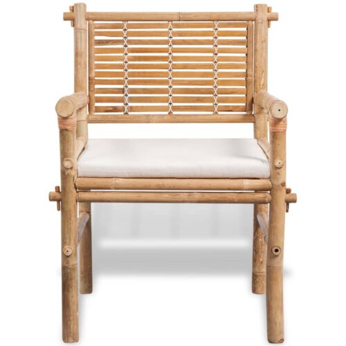 3-Piece Bistro Set with Cushions Bamboo Outdoor Garden Patio Dining Lounge Furniture - Image 4