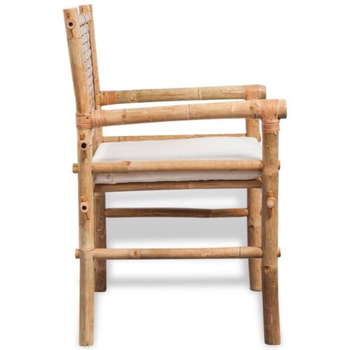 3-Piece Bistro Set with Cushions Bamboo Outdoor Garden Patio Dining Lounge Furniture - Image 5