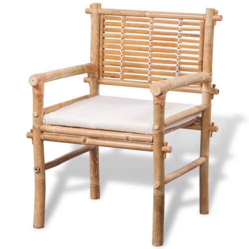 3-Piece Bistro Set with Cushions Bamboo Outdoor Garden Patio Dining Lounge Furniture - Image 6
