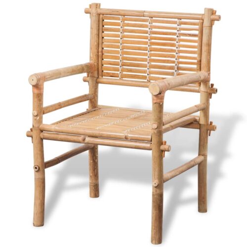 3-Piece Bistro Set with Cushions Bamboo Outdoor Garden Patio Dining Lounge Furniture - Image 7