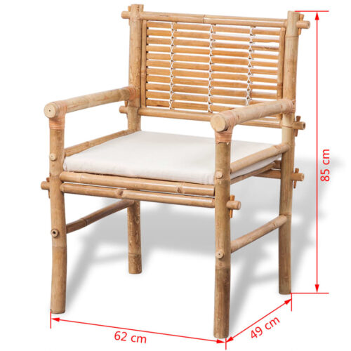3-Piece Bistro Set with Cushions Bamboo Outdoor Garden Patio Dining Lounge Furniture - Image 8