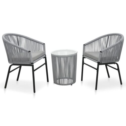 3-Piece Bistro Set with Cushions PE Rattan Grey Outdoor Garden Patio Dining Lounge Furniture