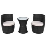 3-Piece Bistro Set with Cushions Poly Rattan Wicker Outdoor Patio Furniture Black